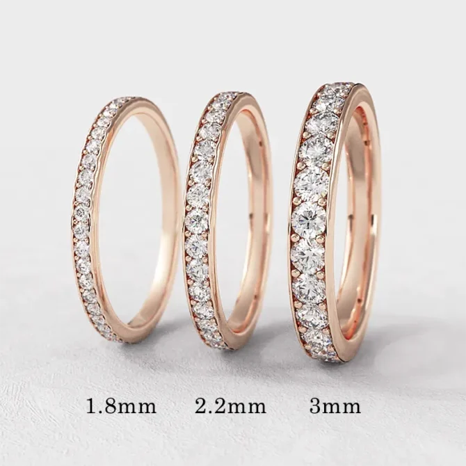Pave set diamond wedding rings with lab grown or natural diamonds in rose gold