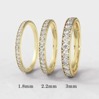 Pave set diamond wedding rings with lab grown or natural diamonds in yellow gold