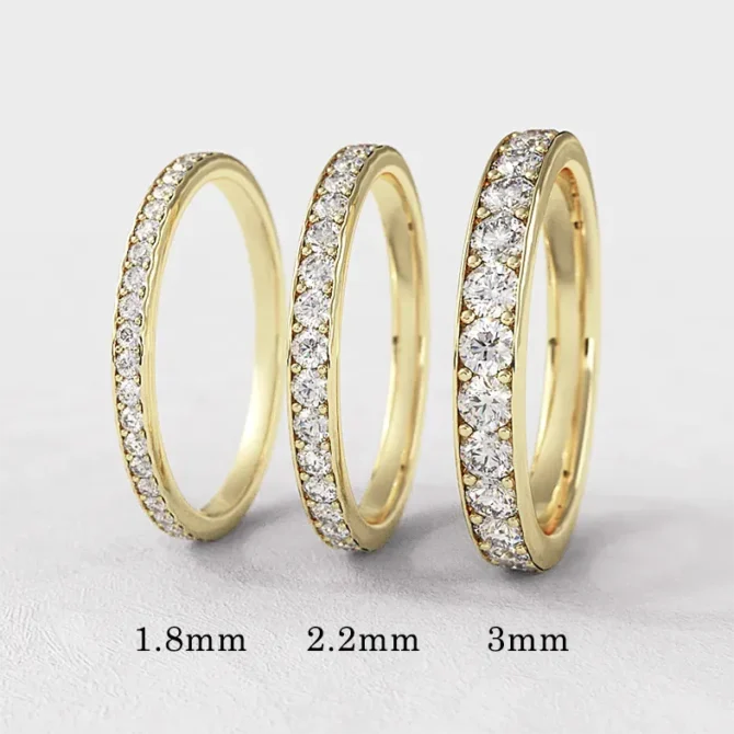 Pave set diamond wedding rings with lab grown or natural diamonds in yellow gold