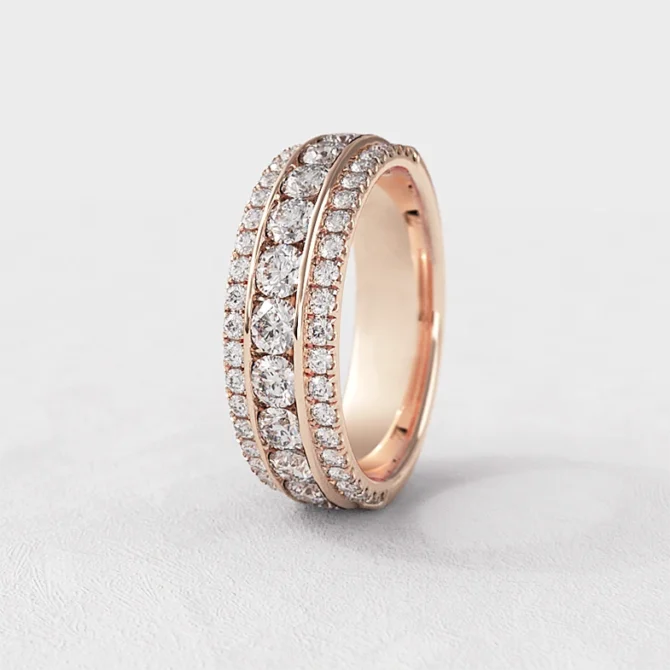3 row diamond ladies ring rose gold sb5222