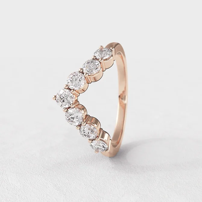 7 stone V shape diamond ring rose gold sb2215