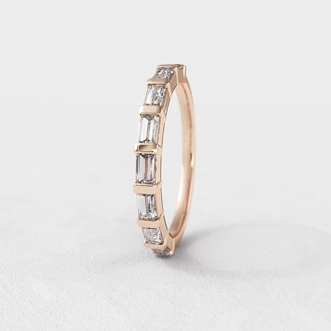 Baguette cut diamond ladies wedding ring in rose gold sb5701