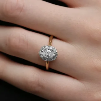 Oval cluster diamond engagement ring on hand VR1114