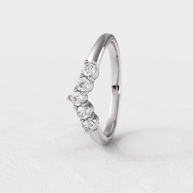 V shape 5 stone wedding ring in white gold sb5652-1