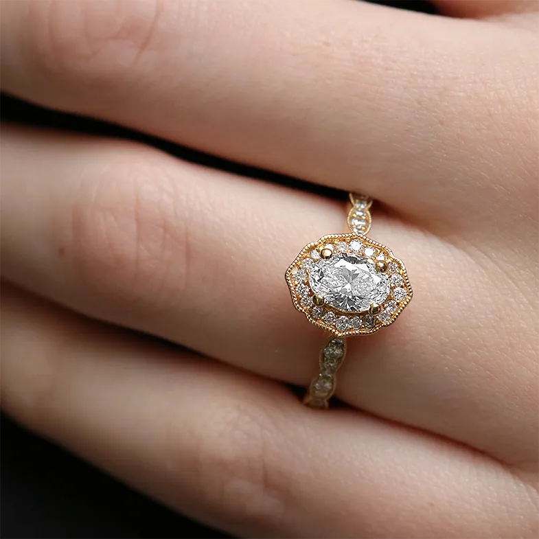 Oval Halo Vintage Style Engagement Ring VR1119 Bespoke