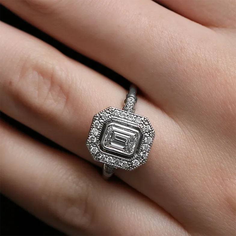 Vintage Style Emerald Cut Diamond Engagement Ring VR1107