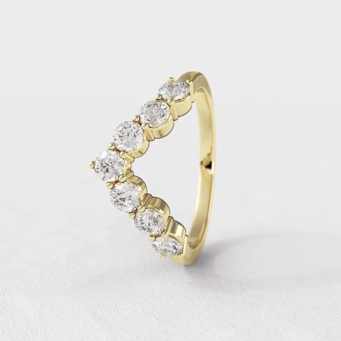 7 stone V shape diamond eternity ring yellow gold sb2215