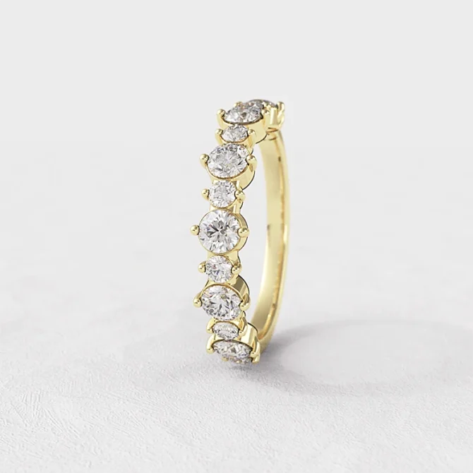 Graduating diamond set ladies ring in yellow gold sb3700