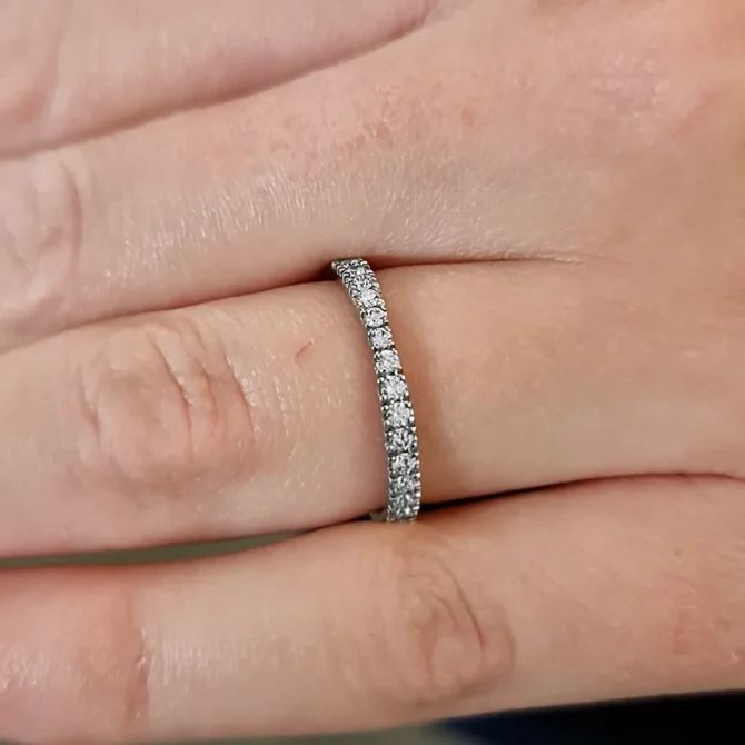 0.27ct Subtle Curved Ladies Wedding Ring on hand sb3265