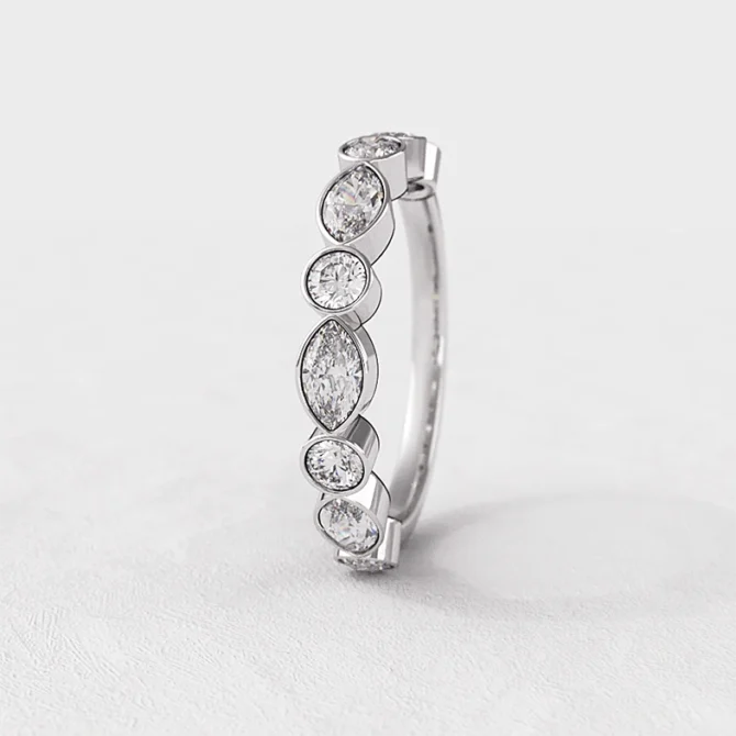 Diamond eternity rings Dublin with marquise and round besel diamonds made in Ireland