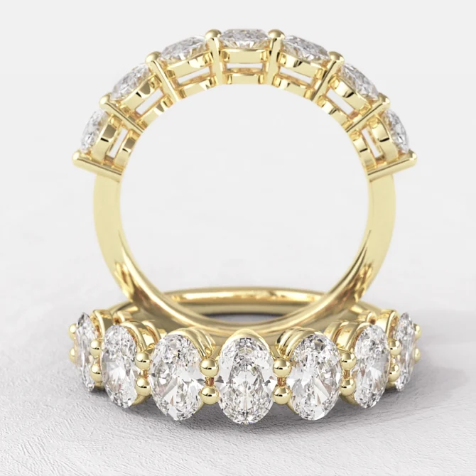 seven stone diamond oval ring in 18k yellow gold ET7004