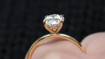 1.55ct Oval Cut Solitaire Diamond Engagement Ring SR1102 on hand side view Made in Dublin, Ireland