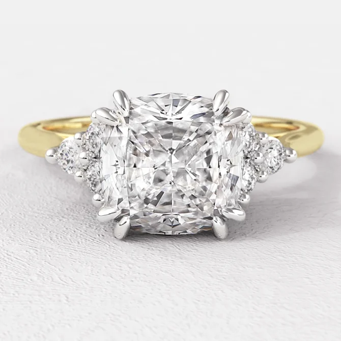 1.65ct Side Stone Cushion Cut Engagement Ring PR1078 Yellow Gold