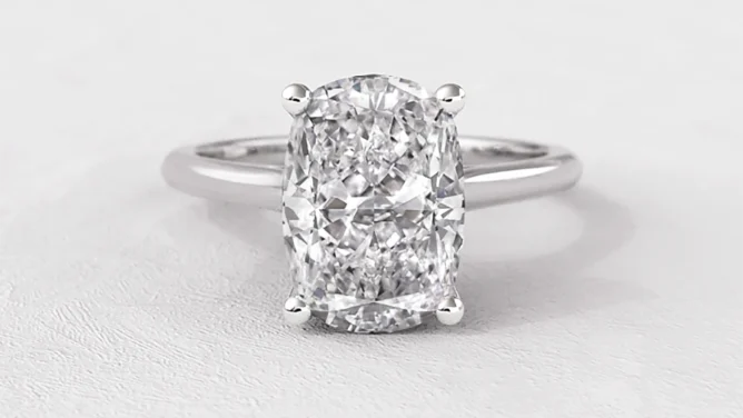 Elongated cushion invisible halo diamond engagement ring in 18k white gold SR1099