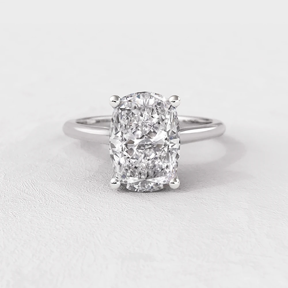 Elongated cushion invisible halo diamond engagement ring in 18k white gold SR1099