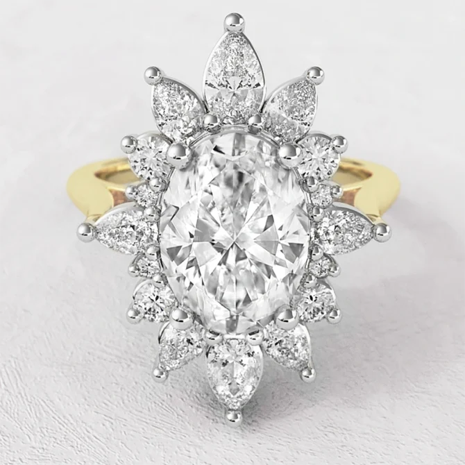 Oval Cut Halo Engagement Ring VR1095 in yellow gold made in Dublin