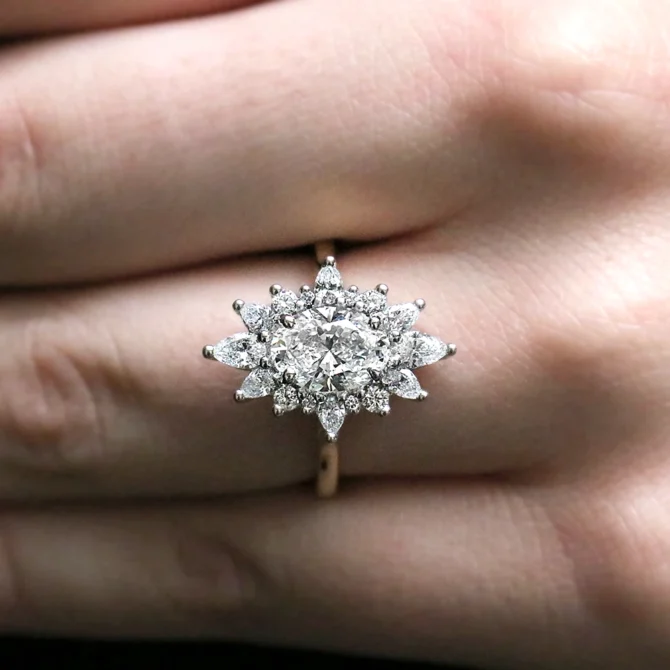 Oval Cut Halo Engagement Ring VR1095 on hand