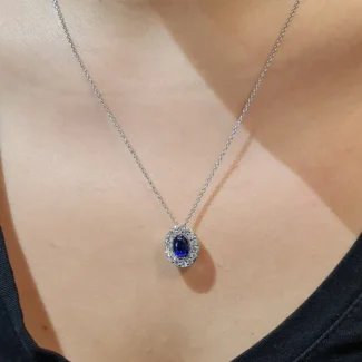 1.40 Ct Oval Cut Lab Grown Sapphire And Diamond Pendant BPN058-1