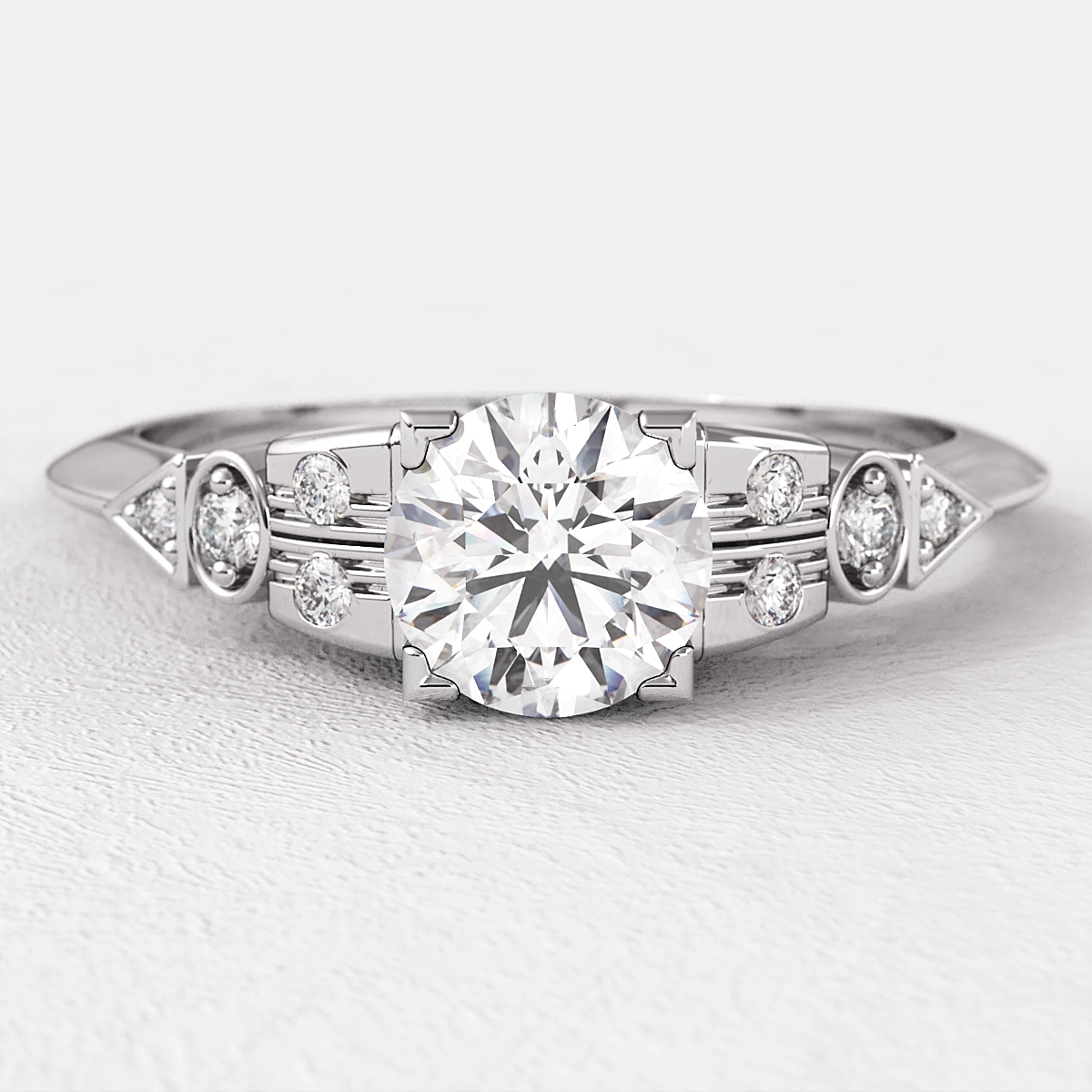 18k White Gold GIA Certified Side Stone Diamond Ring
