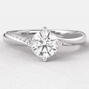 0.65ct Unusual Twist Round Side Stone Ring White Gold PR1012