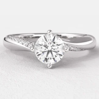 0.65ct Unusual Twist Round Side Stone Ring White Gold PR1012