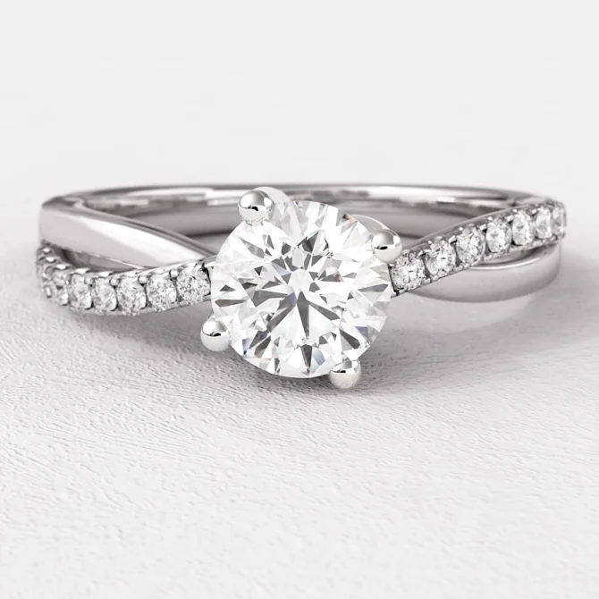 0.66 ct Ladies Round Cut Diamond Engagement Ring New in 14 kt White Go 0.66 Carat Petite Curving Round Cut Diamond Engagement Ring (G