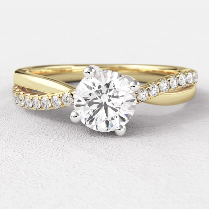 0.66ct Round Cut Twist Side Stone Ring PR1029 Yellow Gold