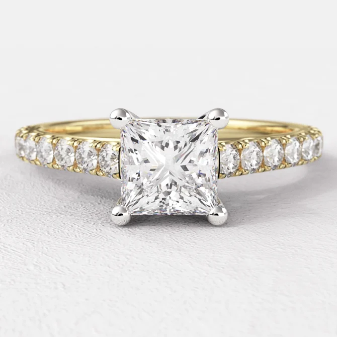 0.76ct Princess Cut Side Stone Diamond Ring Yellow Gold PR1006