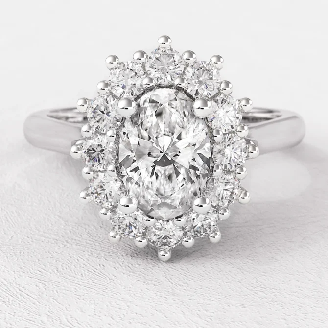 0.80ct Oval Cut Halo Engagement Ring VR1009 White gold
