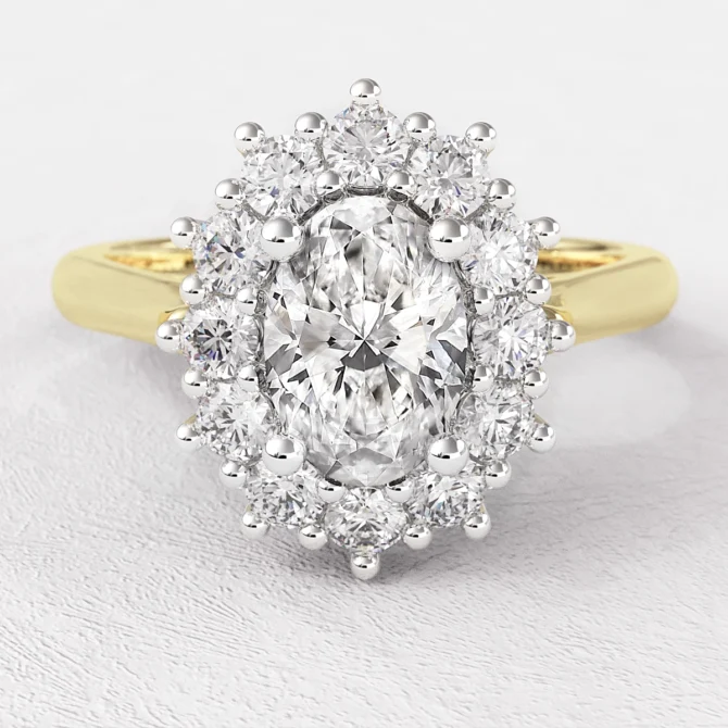 0.80ct Oval Cut Halo Engagement Ring VR1009 Yellow Gold