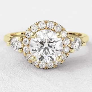 0.90ct Round Cut Halo 3 Stone Engagement Ring VR1066 Yellow