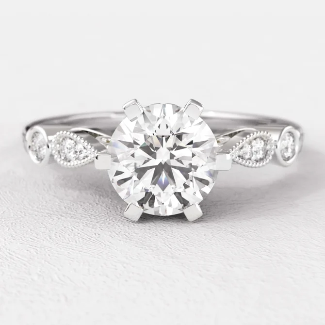 0.92ct Vintage Style Side Stone Engagement Ring PR1075 White Gold