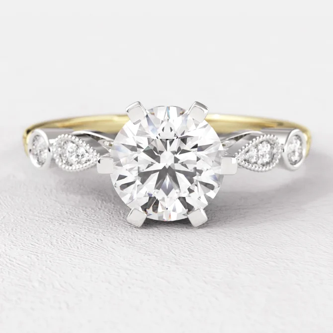 0.92ct Vintage Style Side Stone Engagement Ring PR1075 Yellow Gold