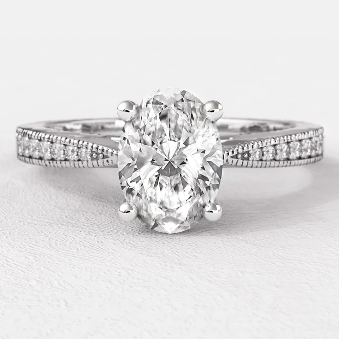 0.95ct Oval Cut Side Stone Diamond Engagement Ring PR1051 White Gold