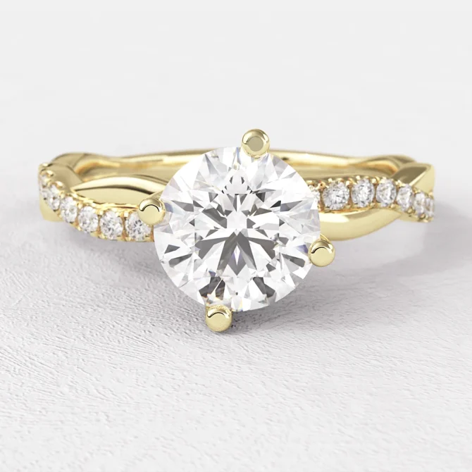 0.95ct Round Cut Side Stone Diamond Ring PR1056 Yellow Gold