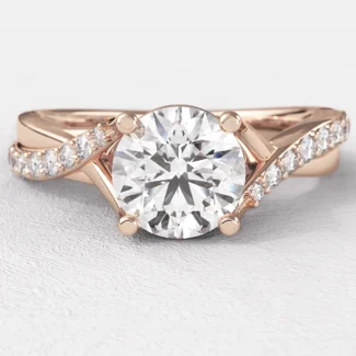 1.00ct Split Band Round Side Stone Diamond Ring Rose Gold PR1007