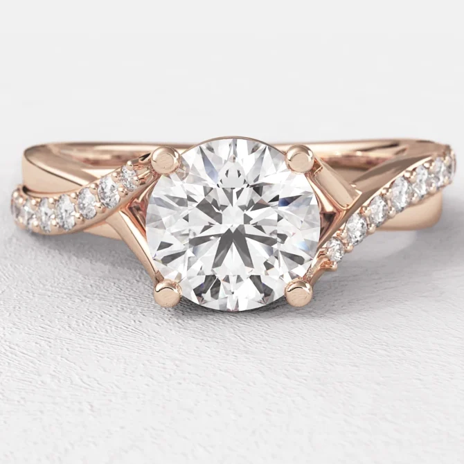 1.00ct Split Band Round Side Stone Diamond Ring Rose Gold PR1007