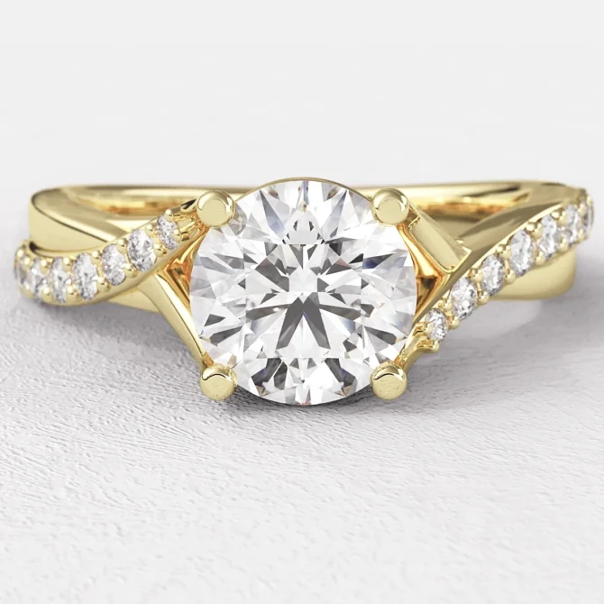 1.00ct Split Band Round Side Stone Diamond Ring Yellow Gold PR1007