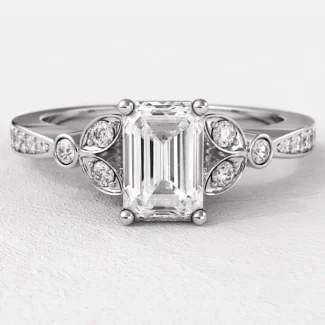 1.05ct Emerald Cut Side Stone Engagement Ring White Gold PR1002