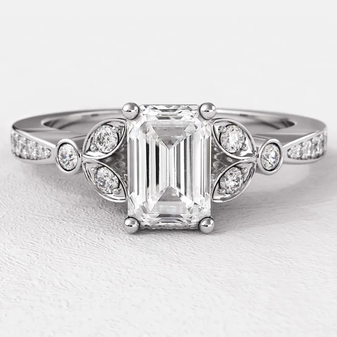 1.05ct Emerald Cut Side Stone Engagement Ring White Gold PR1002