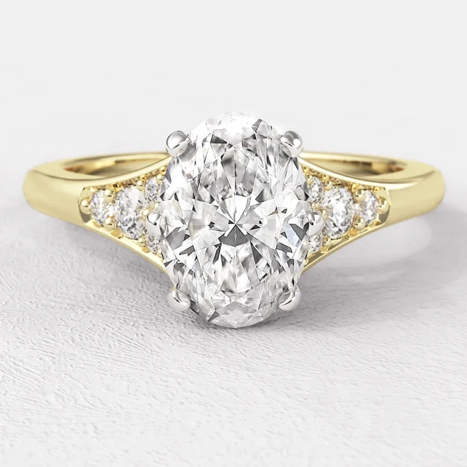 1.05ct Oval Cut Side Stone Yellow Gold Diamond Ring PR1005