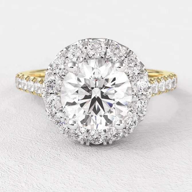 1.05ct Round Cut Halo Engagement Ring VR1088 Yellow Gold