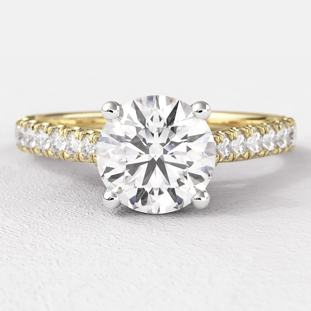 1.10ct Pave Set Round Side Stone Engagement Ring PR1025 Yellow Gold