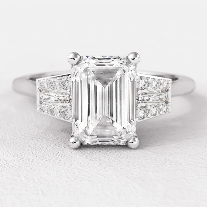 1.15ct Emerald Cut Side Stone Diamond Engagement Ring PR1069 White Gold
