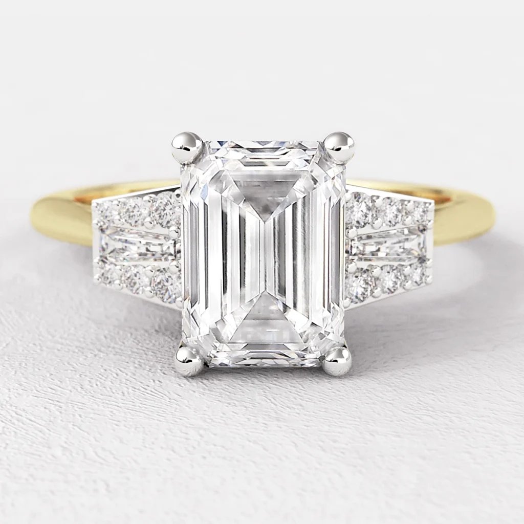 1.15ct Emerald Cut Side Stone Diamond Engagement Ring PR1069 Yellow Gold