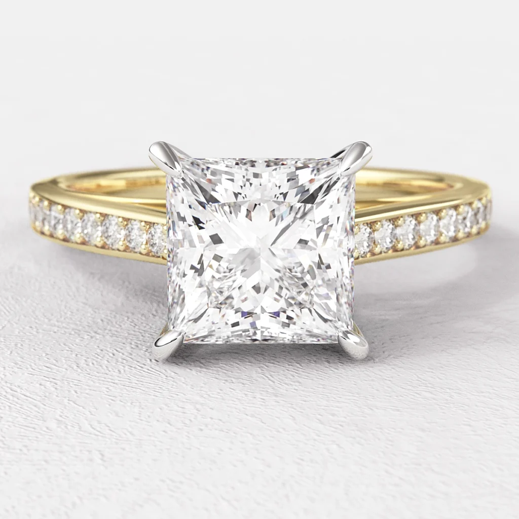 1.15ct Princess Cut Side Stone Engagement Ring PR1032 Yellow Gold