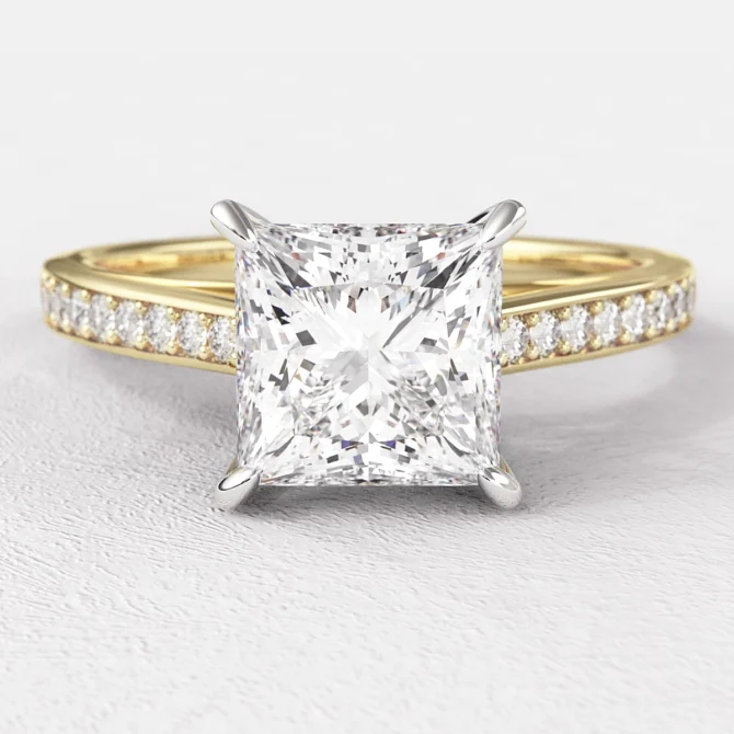 1.15ct Princess Cut Side Stone Engagement Ring PR1032 Yellow Gold