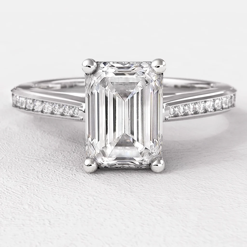 1.20ct Emerald Cut Side Stone Diamond Engagement Ring PR1026 White Gold