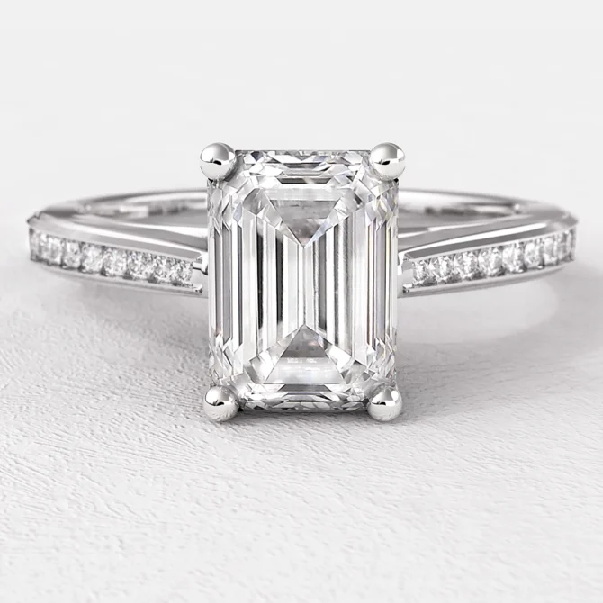 1.20ct Emerald Cut Side Stone Diamond Engagement Ring PR1026 White Gold