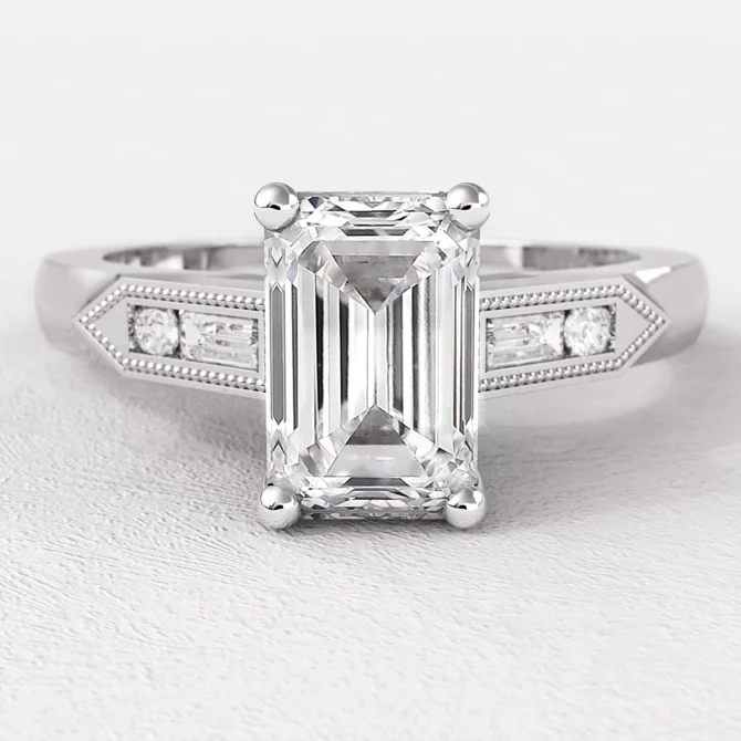 1.20ct Emerald Cut Side Stone Engagement Ring PR1074 White Gold